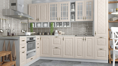 Кухня угловая Пастель ваниль Роялвуд крем 5098